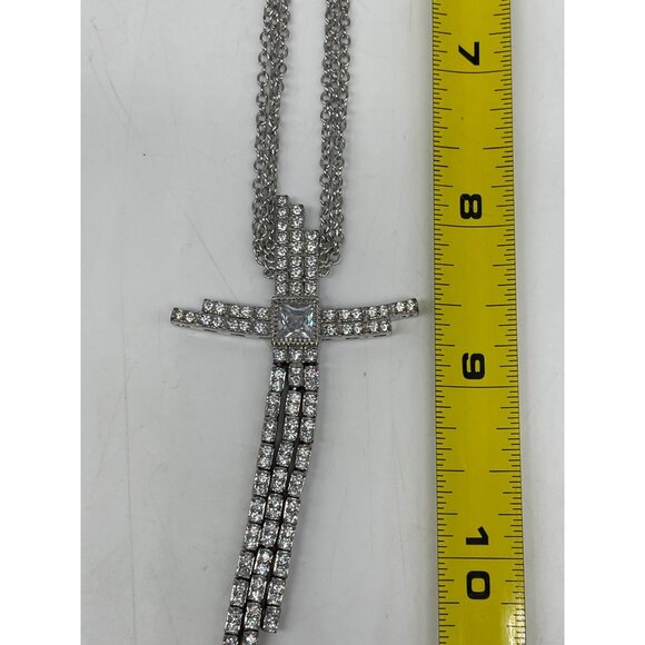 Rhinestone CROSS Pendant Silver-tone layered necklace Phoenix Jewelry - Picture 6 of 7